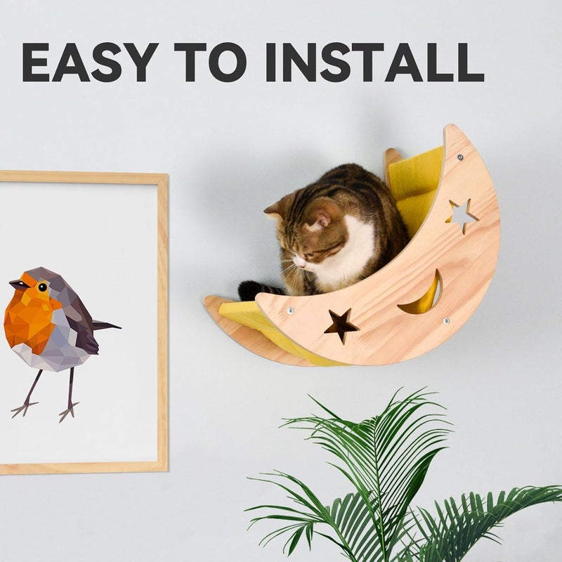 DITOSH Cat Hammock Moon Bed Wall Mounted Shelf Hammock Shelves and Perches Solid Wood Furniture Platforms Beds Hanging for Cats and Kitty Easy Installation-Single Moon - Image 4
